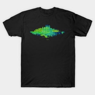 Houston City Skyline - Watercolor Green, blue T-Shirt